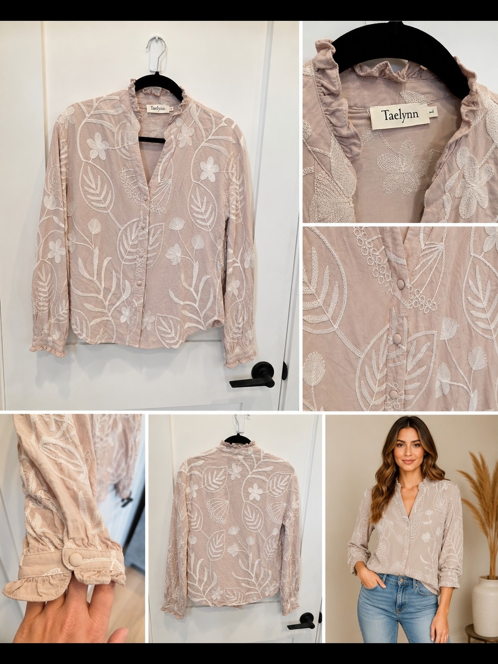 Blush Embroidered Ruffle-Trim Button Blouse - Picture 2 of 9